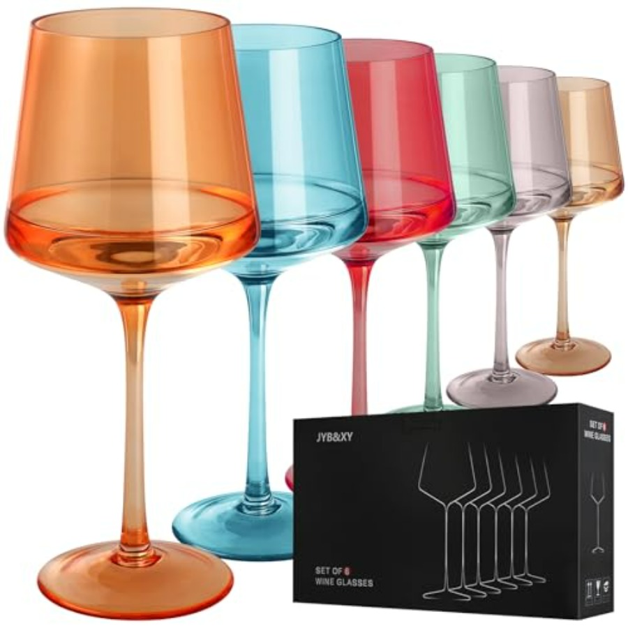 Wine Glass Set Crystal - Colorful HandBlown Crystal Wine Glasses Set