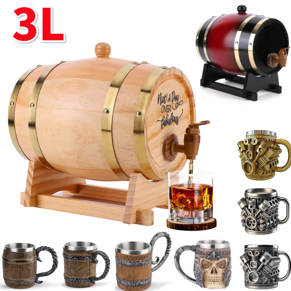 3L Wooden Whiskey Barrel with  - Wine Whiskey Beer recension och pris
